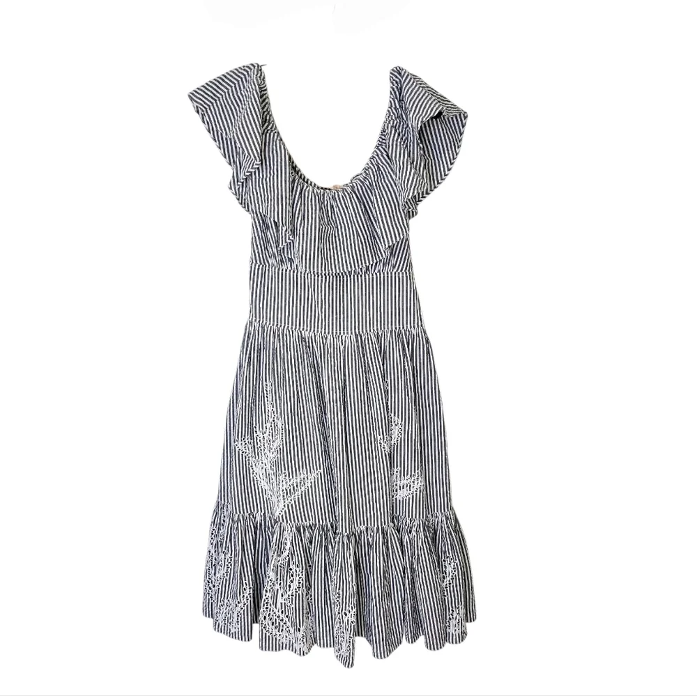 Tory Burch Eyelet Embroidered Dress Blue Stripe‎ Women's 2 Summer
